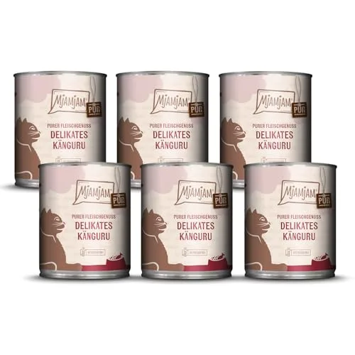 MjAMjAM - cibo umido premium per gatti - puro piacere della carne - delizioso canguro puro, confezione da 6 (6 x 800 g), senza cereali con carne extra