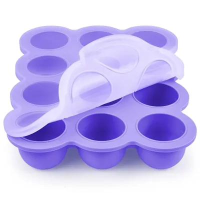 Aolso Contenitore per Alimenti, Contenitore in Silicone per Alimenti, Contenitore per Congelatore a 12 Scomparti per Alimenti con Coperchio, perfetto per Alimenti, Viola