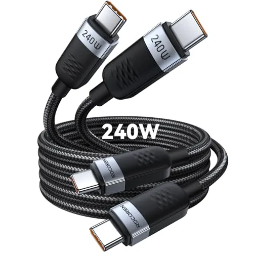 Rocoren Kabel USB C na USB C 240W [2M, 2 Sztuki],PD 3.0 Typu C Szybkie Ładowanie, nylonowy pleciony kabel USB C do iPhone 16 15 Pro Max, Samsung Galaxy S25, S24, S23, Ultra Pixel 7