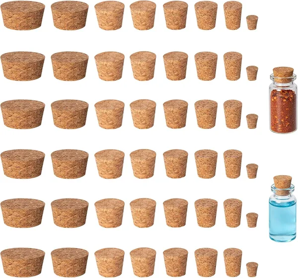 60 szt. korków, korki do wina do majsterkowania, stożkowe korki drewniane, naturalne miękkie korki do butelek szklanych, wina i piwa (8 rozmiarów)