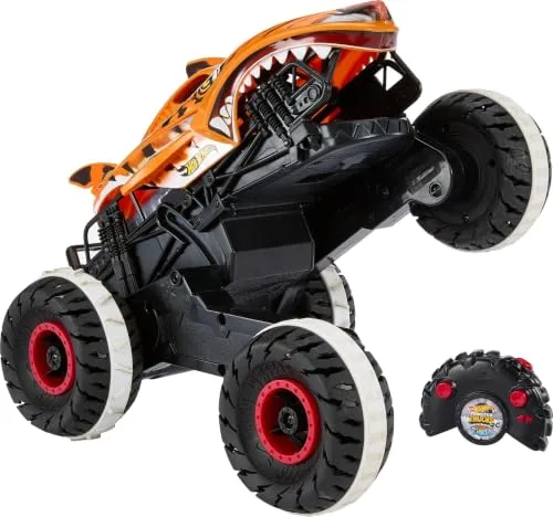 Hot Wheels Monster Trucks Macchina Telecomandata- Tiger Shark l'Inarrestabile Veicolo Radiocomandato, fuoristrada 4x4, Giocattolo per Bambini 4+ Anni, HGV87