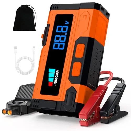 JDMCAR Powerbank rozruchowy do samochodów osobowych – 6000 A, 12 V, powerbank rozruchowy, powerbank z ekranem LCD i latarką LED, wzmacniacz akumulatora samochodowego, do benzyny do 9 l i 8,5 l oleju