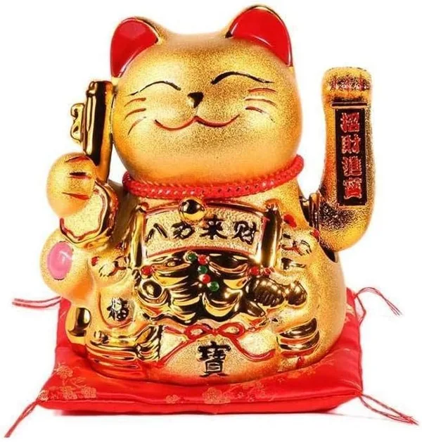 lachineuse - Grand Maneki Neko Doré avec Bras Mobile -Porte-Bonheur-20 cm