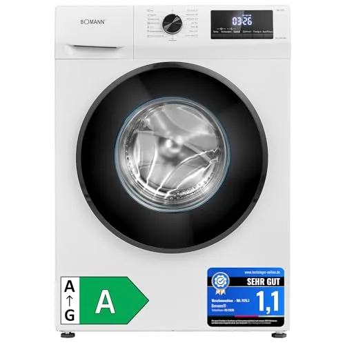 Bomann® Waschmaschine 7kg | max. 1400 U/min | 10 Jahre Motor-Garantie | effizienter, leiser & langlebiger Invertermotor | 15 Programme | Endzeitvorwahl | LED-Display | Washing Machine | WA 7175.1 weiß
