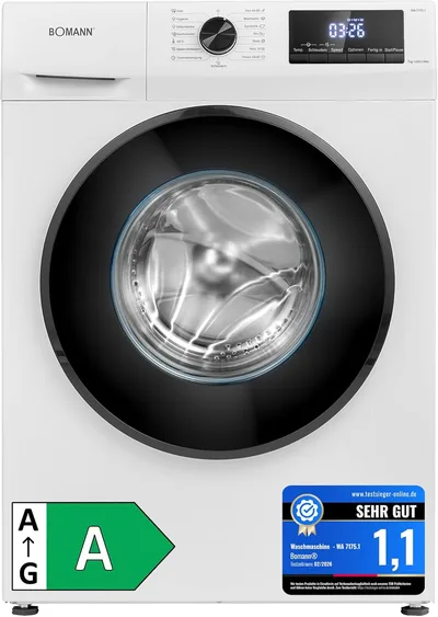 Bomann Lavatrice 7 kg | max. 1400 giri/min | 10 anni di garanzia motore | motore inverter efficiente, silenzioso e durevole | 15 programmi | tempo preimpostato | Display LED | Washing Machine | WA