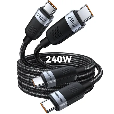 Rocoren Kabel USB C na USB C 240W [2M, 2 Sztuki],PD 3.0 Typu C Szybkie Ładowanie, nylonowy pleciony kabel USB C do iPhone 16 15 Pro Max, Samsung Galaxy S25, S24, S23, Ultra Pixel 7