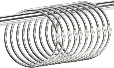Pakiet 10 dużych metalowych pierścieni o średnicy 80 mm HOMEJOY Uniwersalne pierścienie do skoroszytów z szybkim zwolnieniem z pierścieniem do kluczy do zawieszenia zasłony prysznicowej