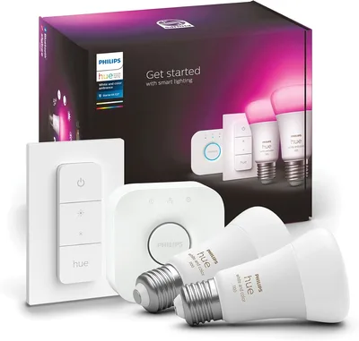Philips Hue - Startkit 2xE27 + puente y regulador de intensidad - Ambiente blanco y color