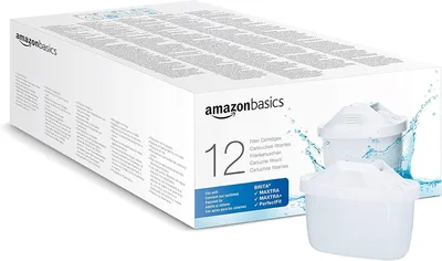 Amazon Basics Wasserfilterkartuschen, 12 Stück, passend für alle BRITA Systeme inkl. PerfectFit Systeme