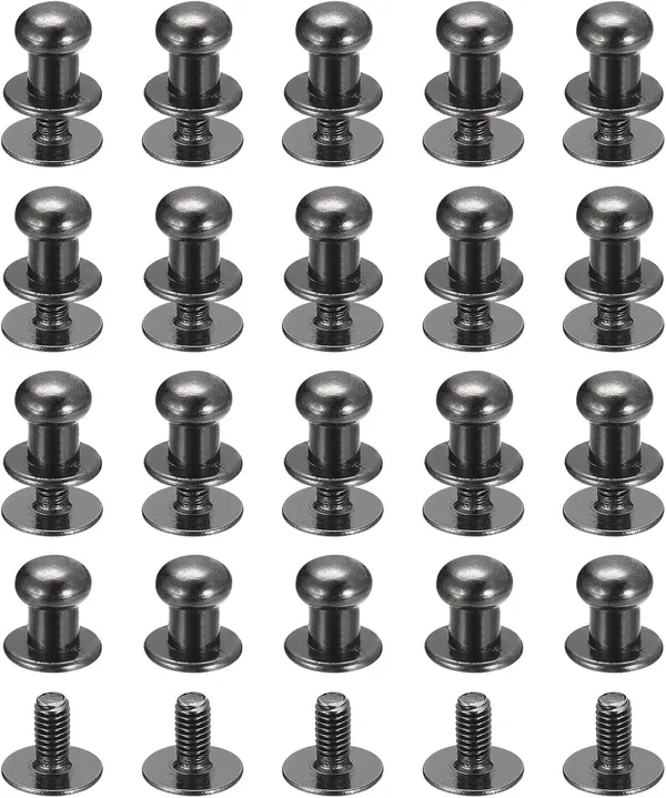 QUARKZMAN 6mm Vite a Testa Sferica Rivetti Bottone Nipplo, Confezione da 20 per Artigianato in Pelle Fai da Te Borsa Cintura, Nero Metallizzato