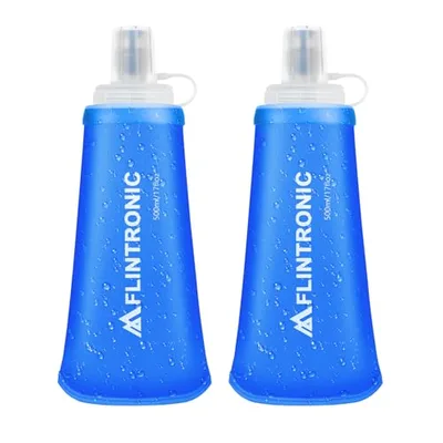 flintronic Butelka TPU składana, Soft Flask, bez BPA, butelka sportowa do plecaka na napoje, na rower, wędrówki, bieganie, camping i wspinaczka (2 szt. Niebieskie, 500 ml)