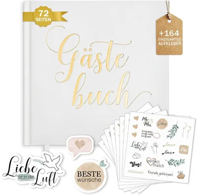 Plantvibes Gästebuch Hochzeit + 164 Einzigartige Sticker Hochzeit in Deutsch und Englisch – 72 Seiten Premium Dickem Papier, Es Drückt Nicht Durch, Vintage-Stil - Ideal Für Hochzeiten