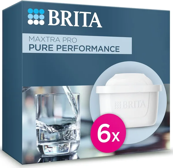 BRITA Maxtra Pro All in One - Cartuccia filtrante per acqua, confezione da 6, ricarica originale BRITA per ridurre impurità, cloro, pesticidi e calcare per l'acqua del rubinetto con un gusto migliore