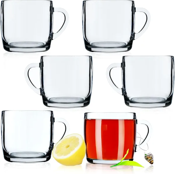 KADAX Tazze da Tè in Vetro Trasparente per Bevande Calde e Fredde, Bicchieri da Caffè con Manico e Base Stabile, Tazzine per Tisane (Set di 6, 310 ml)