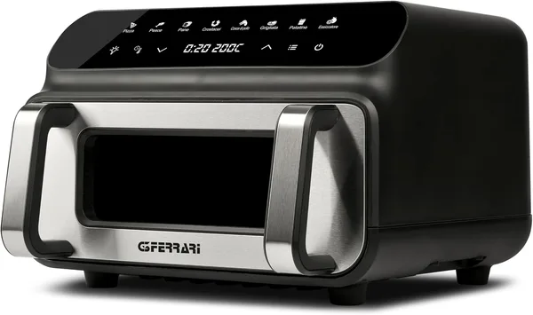 G3 Ferrari G10181 Heißluftfritteuse & BBQ-Grill “Friggisano BBQ”, 2000 W, 10 L XXL, 8 Programme, Multifunktion, Smokeless Barbecue, BPA- & PFOA-Safe, Zubehör & Rezeptbuch enthalten,Schwarz/Silber-Grau