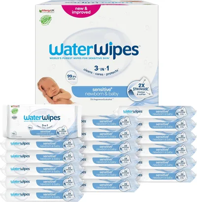 WaterWipes Sensitive+ Newborn & Baby Wipes, 18 Confezioni