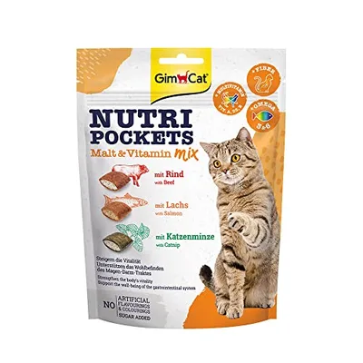GimCat Nutri Pockets Malt & Vitamin Mix - Chrupiący przysmak dla kotów z kremowym wypełnieniem i składnikami aktywnymi - 1 worek (1 × 150 g)