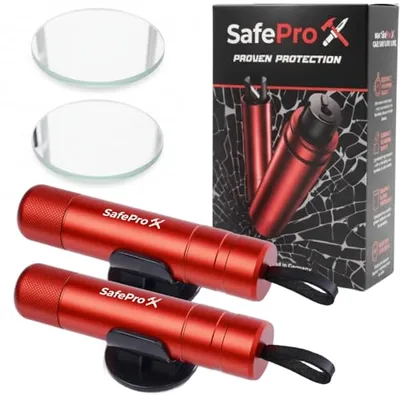 Herramienta de Escape de Emergencia SafePro X, Rompevidrios y Cortador de Cinturón de Seguridad, Herramienta Esencial de Seguridad Automotriz y Rescate de Emergencia. (Paquete de 2) (Paquete de 2)