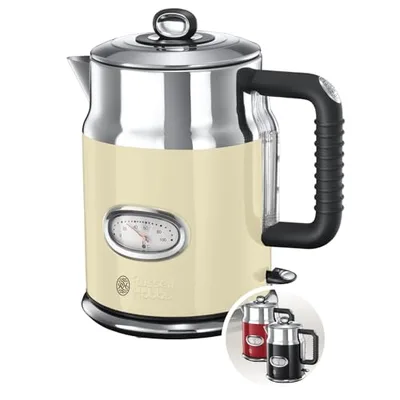 Russell Hobbs Czajnik elektryczny, wymienny filtr antywapienny, markery szybkiego gotowania, kontroler strix, pojemność 1,7l, moc 2400W, stal nierdzewna - Kremowy Retro 21672-70