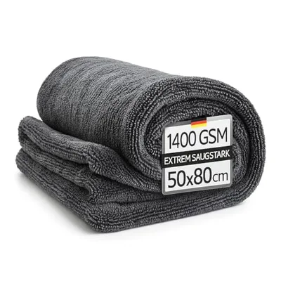 Kemes Ściereczki z mikrofibry do samochodu, XXL, ultra chłonne, o gramaturze 1400 g/m² Heavyweight, szare, 50 x 80 cm, premium ściereczka do suszenia z mikrofibry, odporna na zarysowania | 5-krotnie