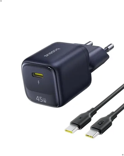 Baseus Enerfill 45W USB C Ladegerät GaN Schnellladegerät mit 1m Schnellladekabel, PPS PD Netzteil für iPhone 17/16/15 Pro Max, Samsung Galaxy S25 Ultra/S24, iPad, MacBook, Pixel