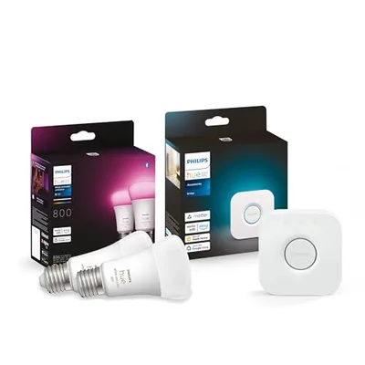 Philips Hue Zestaw White and Color Ambiance E27 2 szt. 800lm plus Mostek Hue