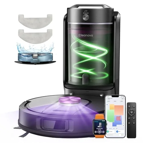Vexilar Saugroboter mit Wischfunktion, beutelloser Multi-Zyklon Saugroboter mit Absaugstation, 10.000Pa & 200 Min Staubsauger Roboter, 3-in-1 Saug und Wischroboter für Tierhaare & Teppich