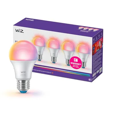 Wiz Smart Bulb, Ampoule LED connecté A60, Lumière multicolore, Pack de 4