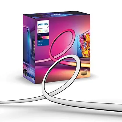 Philips Hue White & Color Ambiance Gradient Lightstrip (55 Zoll), dimmbarer LED Streifen für den Fernseher mit 16 Mio. Farben und Farbverläufen, smarte Heimkino TV Hintergrundbeleuchtung, schwarz