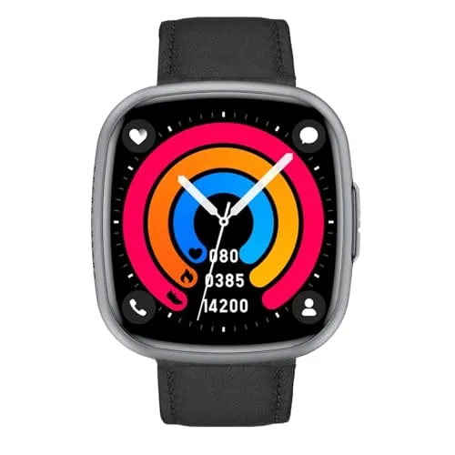 Knauermann NEO 2 (2025) - Schwarz Eckig - Gesundheitsuhr Smartwatch - EKG + HRV Funktion - BT Bluetooth - Schlafapnoe - Blutdruck - Rindslederarmband Schwarz