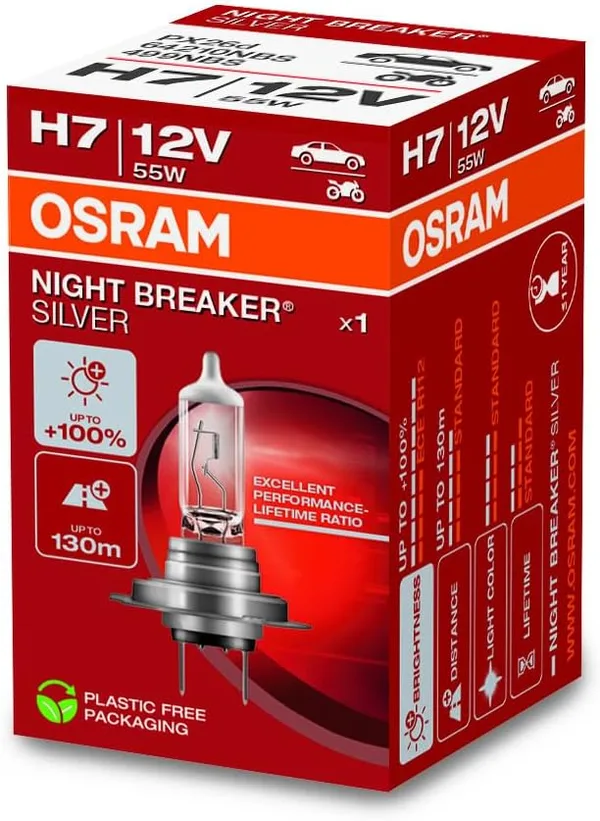 OSRAM NIGHT BREAKER LASER, H7 Halogenowe źródła światła, 64210NL, 12,0 V, Składane pudełko (1 lampa)