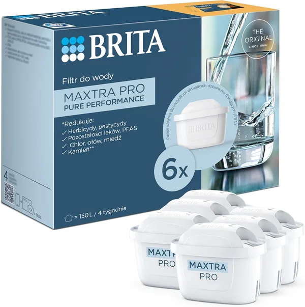 BRITA Maxtra Pro - Filtro de agua para grifo All-in-1, paquete de 6 filtros, reduce el cloro, la cal y el PFAS, compatible con jarra de agua filtrante BRITA