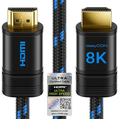 deleyCON 1,5m Kabel 8K HDMI 2.1b (48G, ULTRA Highspeed) z Certyfikatem, 8K@60Hz 4K@120Hz 2K@144Hz/165Hz EARC HDCP 2.3/2.2 - dla DTS:X Dynamiczny HDR Dolby Atmos TV PS5 Xbox Soundbar Monitor