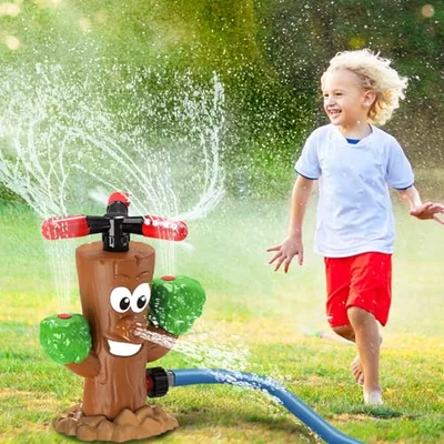 Xerteam Aspersor de agua para niños, juguete de agua para niños, juguete de agua de jardín Twister Summer Splash juguete para niños y niñas de 3 a 12 años (estaca de madera marrón)