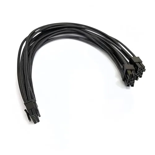 Câble d'alimentation ATX 3.0 PCIe 5.0 12VHPWR - 2 x 8 broches vers 16 broches 600 W GPU, gaine haute densité 16AWG, câble d'alimentation modulaire direct de 30 cm pour RTX 5090/5080/4090/4080/4070