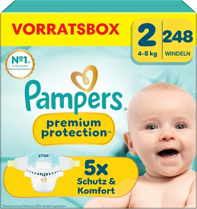 Pampers Premium Protection rozmiar 2, 248 pieluszek, 4-8 kg, nasz nr 1 ochrona skóry i wycieku