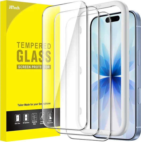 JETech Ochraniacz Ekranu dla iPhone 17, 3 Sztuki | Szkło Hartowane 9H, Przejrzystość HD, Antyzarysowaniowe, Narzędzie Łatwej Instalacji