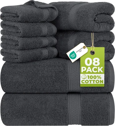 Utopia Towels 8-częściowy zestaw ręczników z bawełny z zawieszką – 2 ręczniki kąpielowe, 2 ręczniki do rąk i 4 ściereczki do mycia (szary)