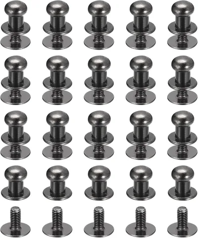 QUARKZMAN Nitownica z głowicą kulową 6 mm z nakrętką, 20 sztuk okrągłych nitów guzikowych do rękodzieła skórzanego DIY, torebki, paska, metaliczny czarny
