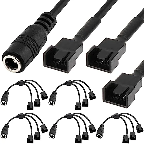 HAAMNING7 Prise femelle CC vers trois connecteurs mâles 3 broches et 4 broches PC Case Fan Power Conventer Câble pour ventilateur PC (lot de 5)