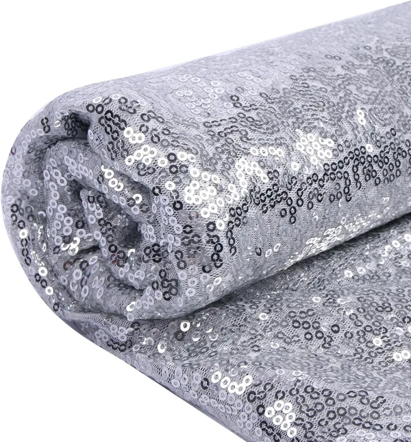 Tessuto con paillettes, tessuto con paillettes per abbigliamento alla moda, decorazione di giocattoli, tovaglia con paillettes e fai da te ecc. (1 yard, argento)