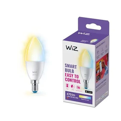 WiZ Tunable White LED Lampe, E14, dimmbar, warm- bis kaltweiß, 470 lm, 40W, smarte Steuerung per App/Stimme über WLAN