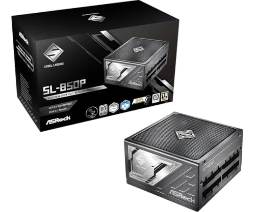 ASRock Steel Legend SL-850P PSU 850W 80Plus & Cybenetics Platinum Full Modular ATX3.1 & PCIe5.1 Ready with Dual Color 12V-2x6 Cable 10 Years Warranty
