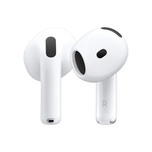 Apple AirPods 4 Auricolari wireless, Auricolari Bluetooth, Cancellazione attiva del rumore, Audio adattivo, Trasparenza, Audio spaziale personalizzato, Custodia di ricarica USB-C, Ricarica wireless