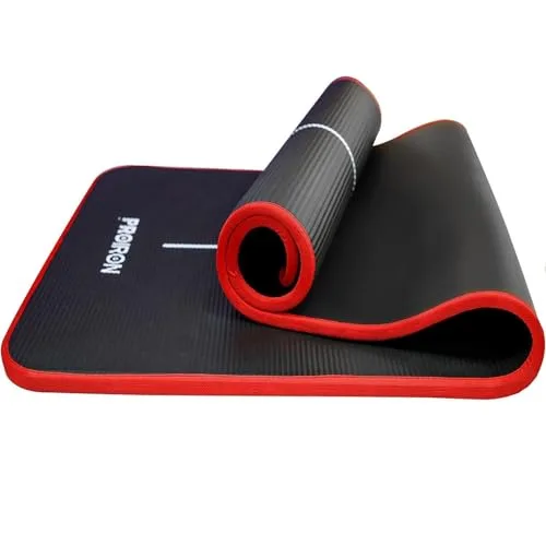 PROIRON Mata do jogi i pilates, mata do ćwiczeń, ochrona krawędzi antypoślizgowa mata, bardzo gruba pianka mata, NBR fitness trening maty dom siłownia z paskiem do noszenia - 1830 mm x 660 mm x 10 mm(czarny + czerwony)