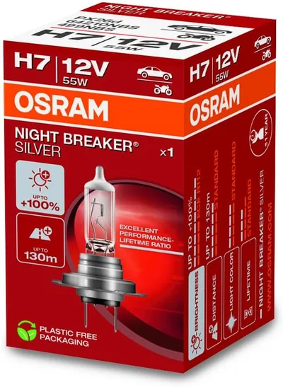 OSRAM NIGHT BREAKER LASER, H7 Halogenowe źródła światła, 64210NL, 12,0 V, Składane pudełko (1 lampa)