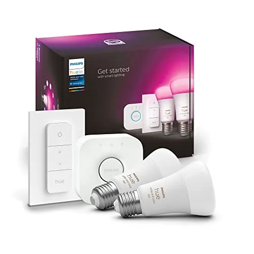 Philips Hue Startkit 2 x E27 + Steg & Dimmer - Weiß & Farbe Ambiente, 929002468805
