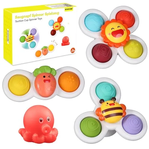 Jouets Rotatifs à Ventouse, 3 Pcs Spinner Jouets Sensoriels Éducatifs, Jouets Ventouse Spinner, Jouets de Bain à Ventouse pour Enfants Garçons et Filles