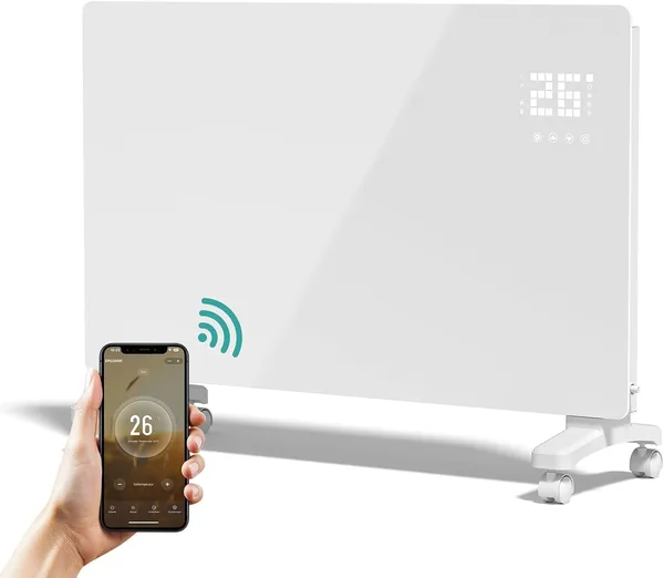 EMKE Riscaldamento elettrico a risparmio energetico 2000 W, riscaldamento a convettore elettrico con controllo Wi-Fi e app, dispositivo di supporto intelligente o montaggio a parete, bianco
