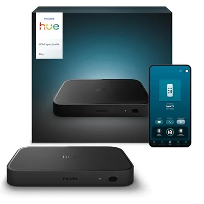 Philips Hue Play HDMI Sync Box 8K, Bezprzewodowy Synchronizator Dolby Vision - Możliwość Synchronizacji 10 Świateł Hue z Grami Wideo, Filmami i Muzyką - Wymagany mostek Hue - Sterowanie Aplikacją